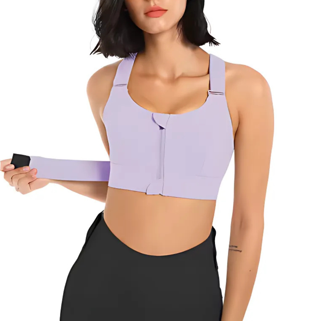 Brassière de Sport Zippée avec Bretelles Réglables et à Maintien Fort