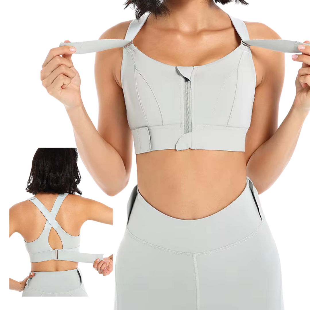 Brassière de Sport Zippée avec Bretelles Réglables et à Maintien Fort