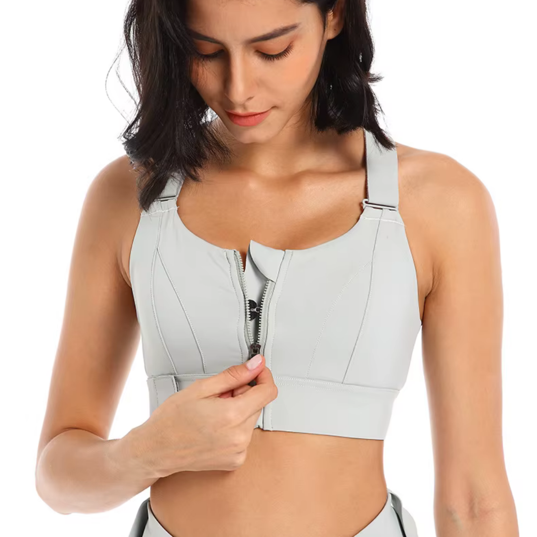 Brassière de Sport Zippée avec Bretelles Réglables et à Maintien Fort