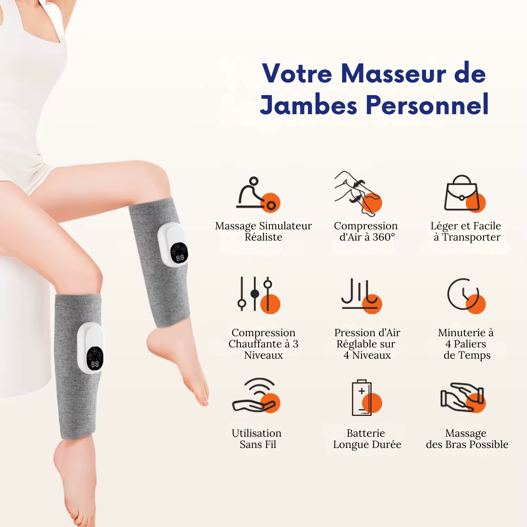 Masseur de Jambes Électrique Rechargeable à Compression d'Air 360°