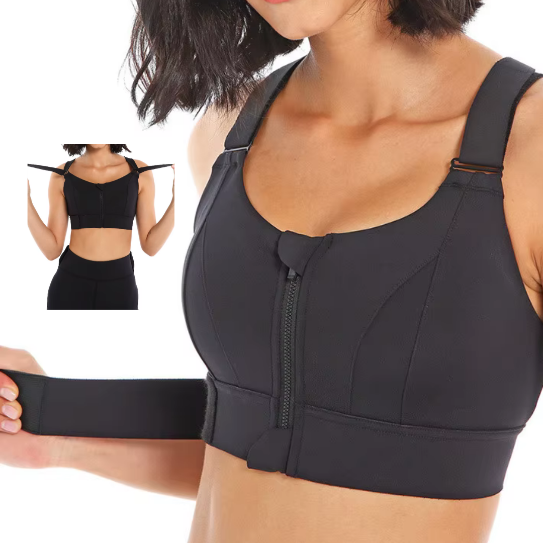 Brassière de Sport Zippée avec Bretelles Réglables et à Maintien Fort