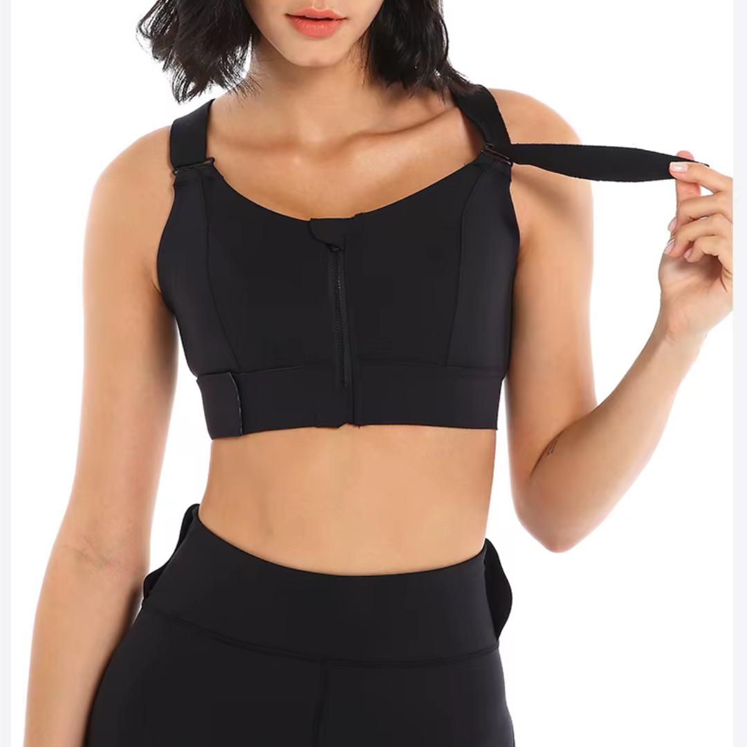 Brassière de Sport Zippée avec Bretelles Réglables et à Maintien Fort