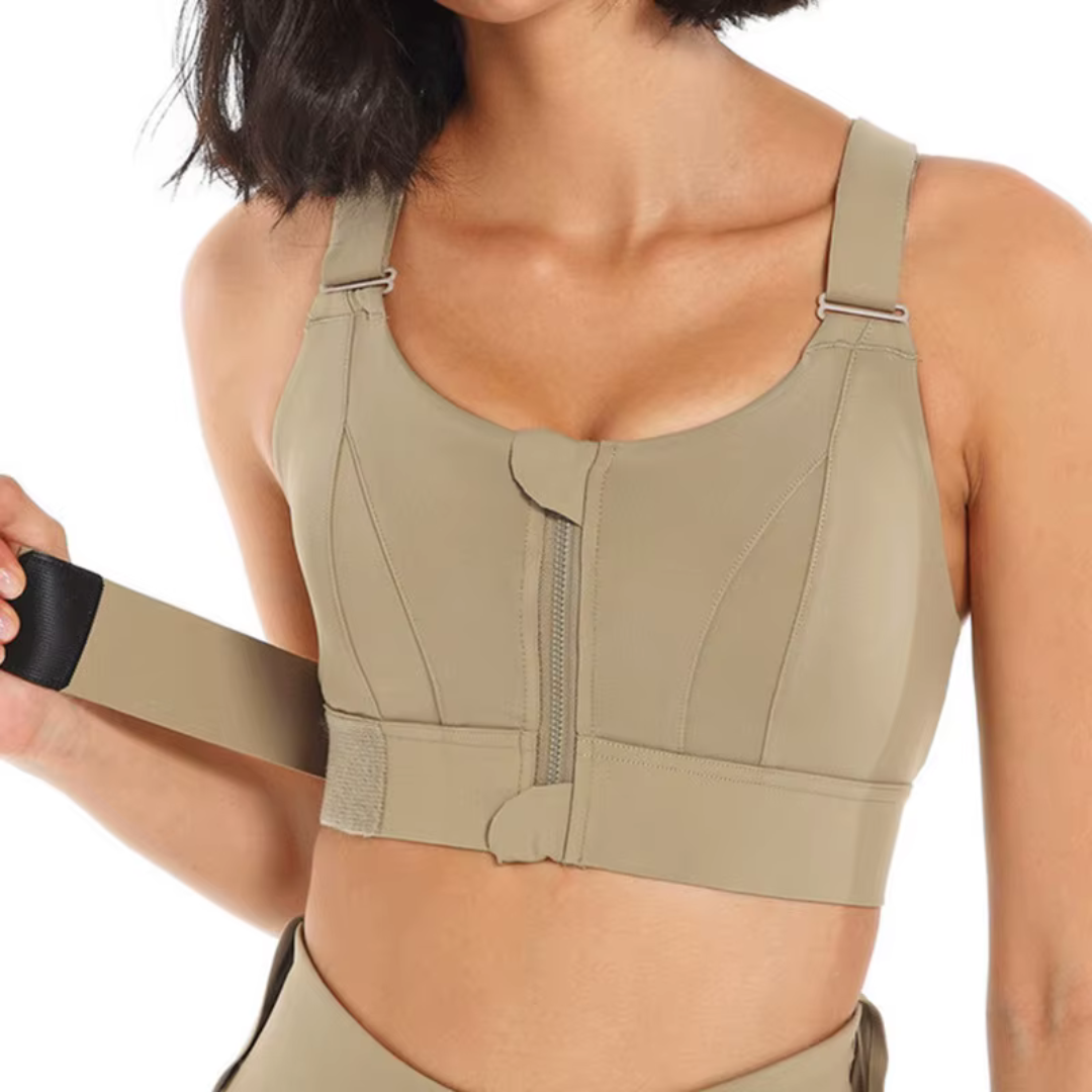 Brassière de Sport Zippée avec Bretelles Réglables et à Maintien Fort