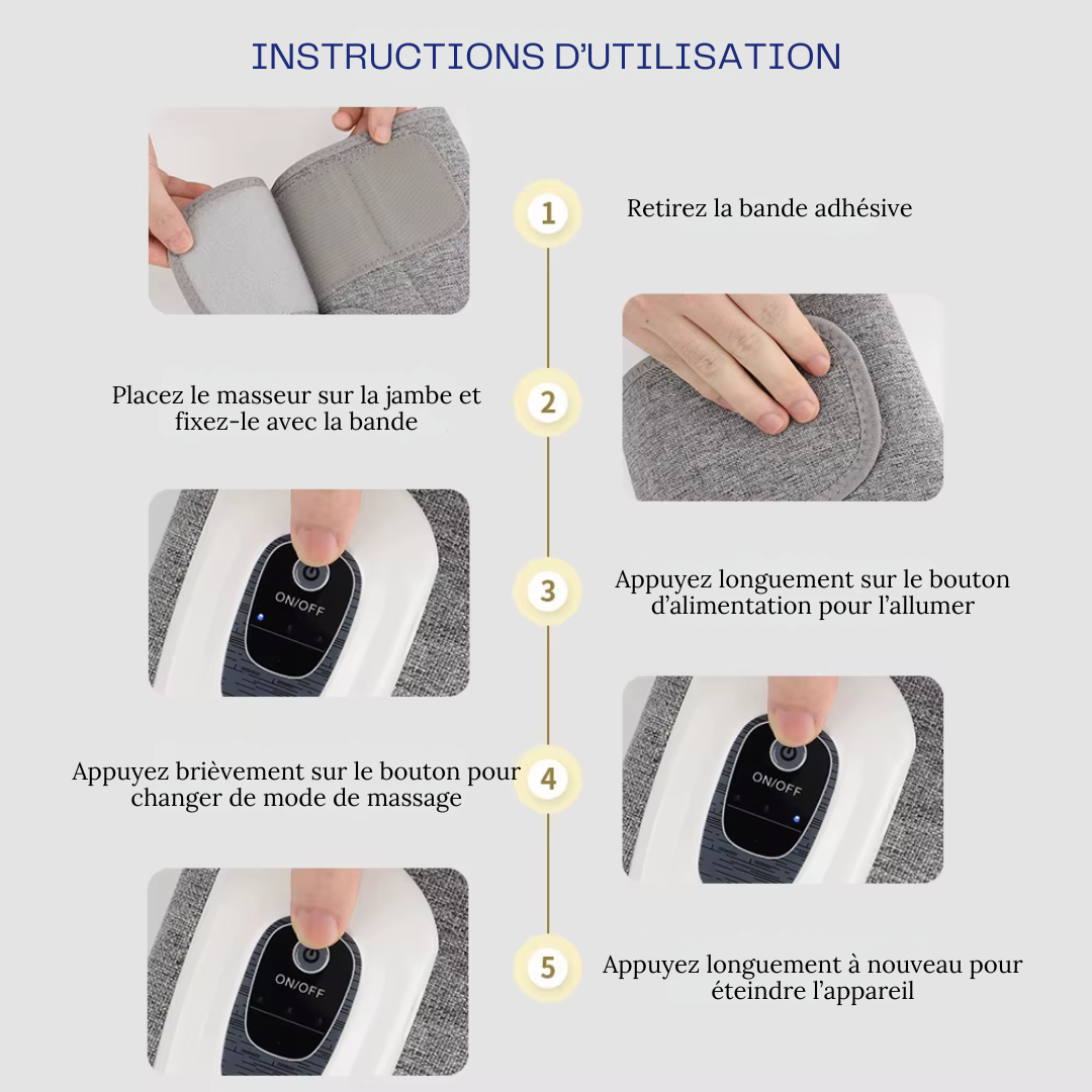 Masseur de Jambes Électrique Rechargeable à Compression d'Air 360°