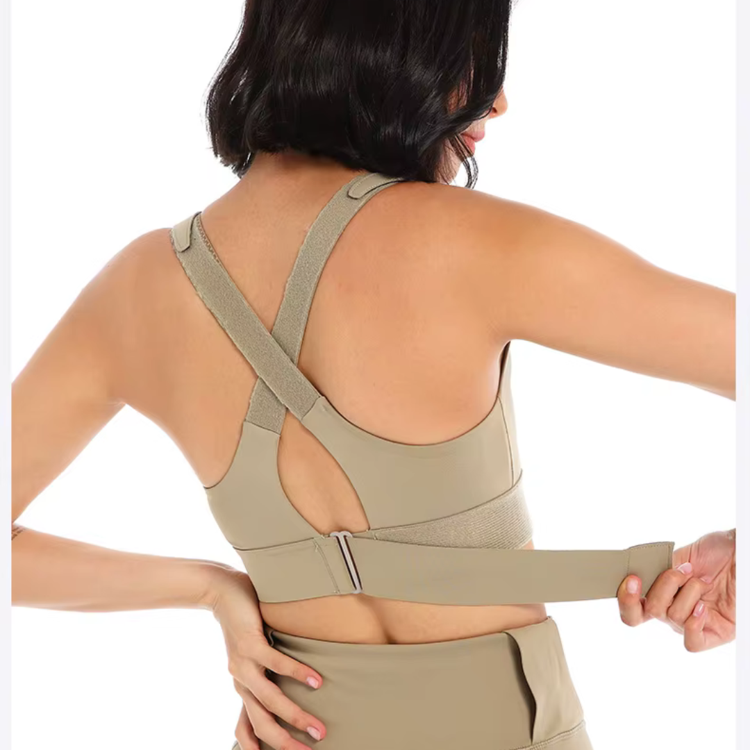 Brassière de Sport Zippée avec Bretelles Réglables et à Maintien Fort