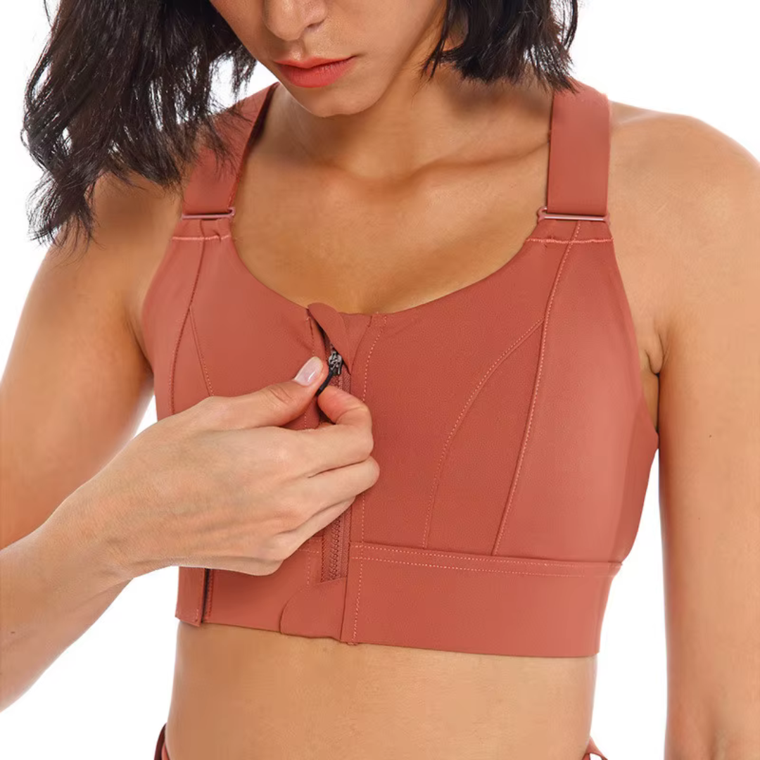 Brassière de Sport Zippée avec Bretelles Réglables et à Maintien Fort