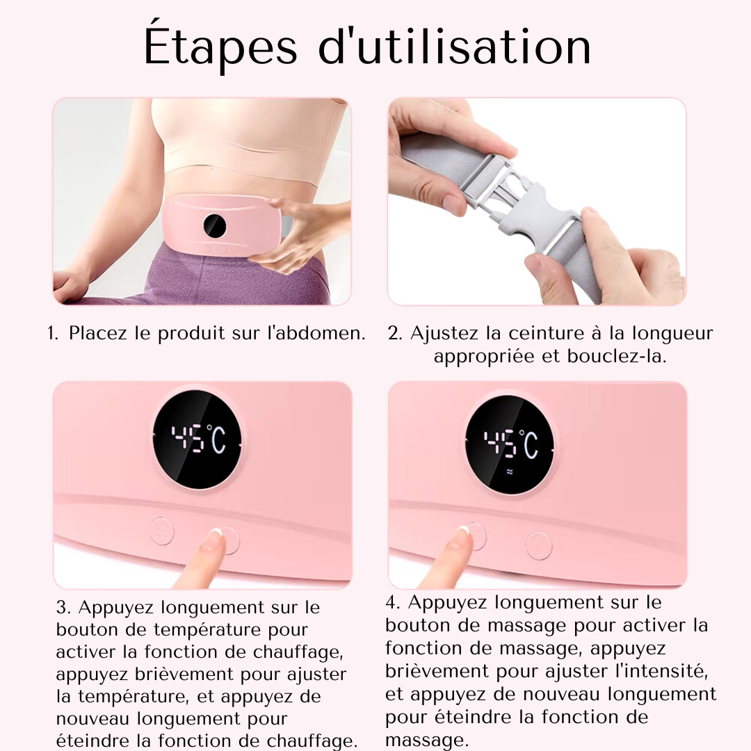 Ceinture Chauffante Vibrante et Rechargeable pour Ventre et Dos - CareMenstruelle